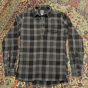 J.Crew Brushed Flannel Popover Shirt in Black Herringbone | XS | Charcoal
